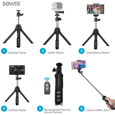 6-In-1 Tripod for Smartphone & Gopro, with Rechargeable Wireless Remote