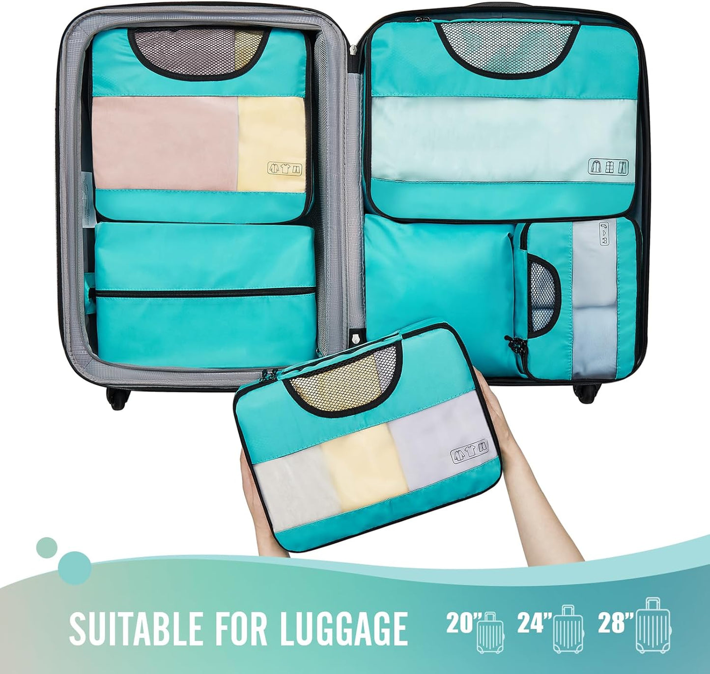 6 Set Packing Cubes for Travel, Suitcases,  Carry on Luggage, Home Organizer